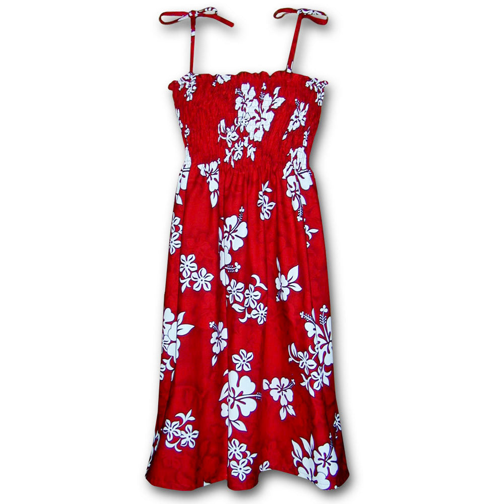 red hawaiian dress Pacific Legend - White Flower Red Spaghetti Tube Dress - Women's Hawaiian Dress