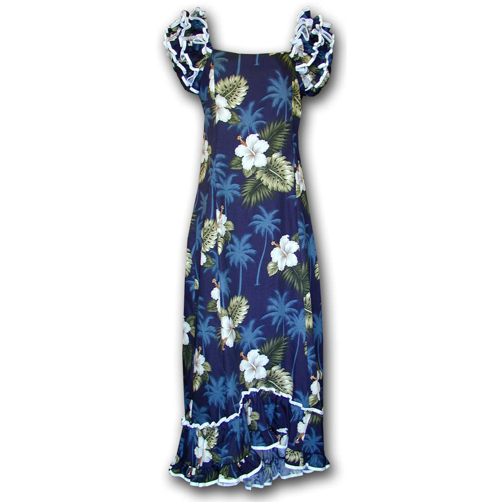 Kilauea Blue Ruffle Shoulder Muumuu