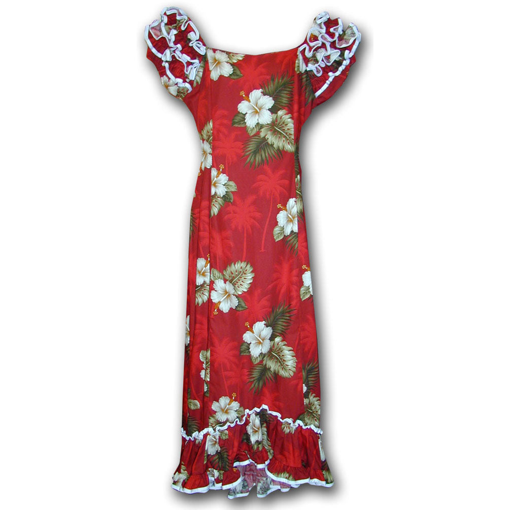 Pacific Legend - Kilauea Red Ruffle Shoulder Muumuu - Women's Hawaiian Dress