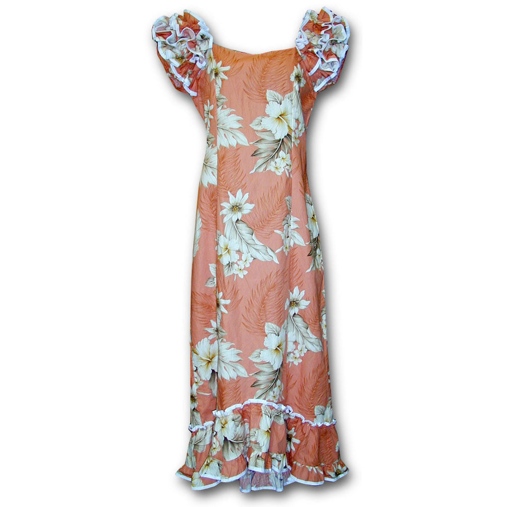 Floral Garden Peach Ruffle Shoulder Muumuu