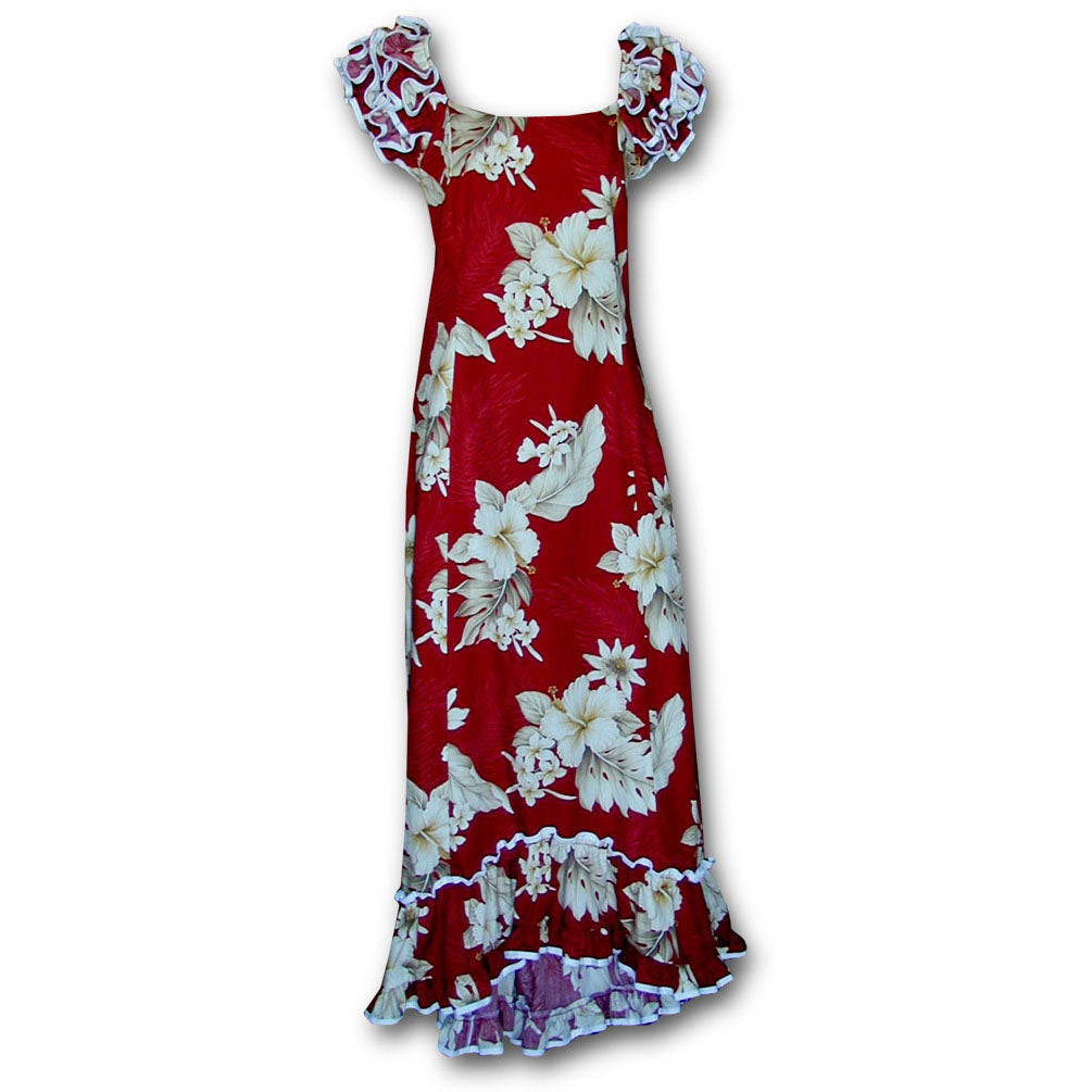 Floral Garden Red Ruffle Shoulder Muumuu