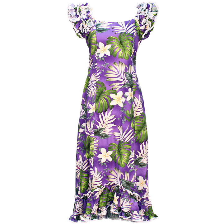 Ms Monstera Purple Ruffle Shoulder Muumuu