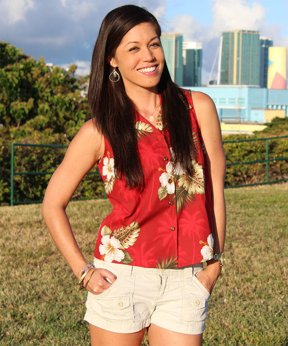 Kilauea Red Sleeveless Women's Hawaiian Shirt
