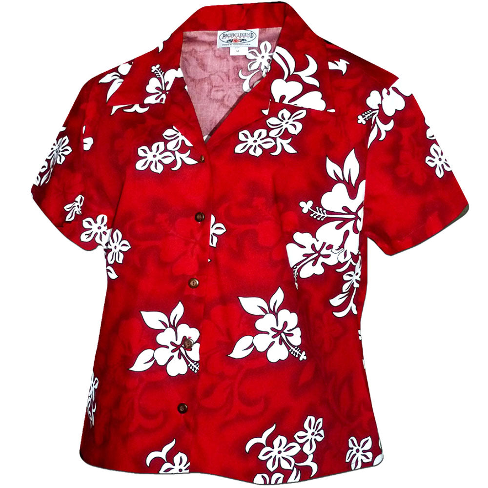 White Flower Red Fitted Women's Hawaiian Shirt