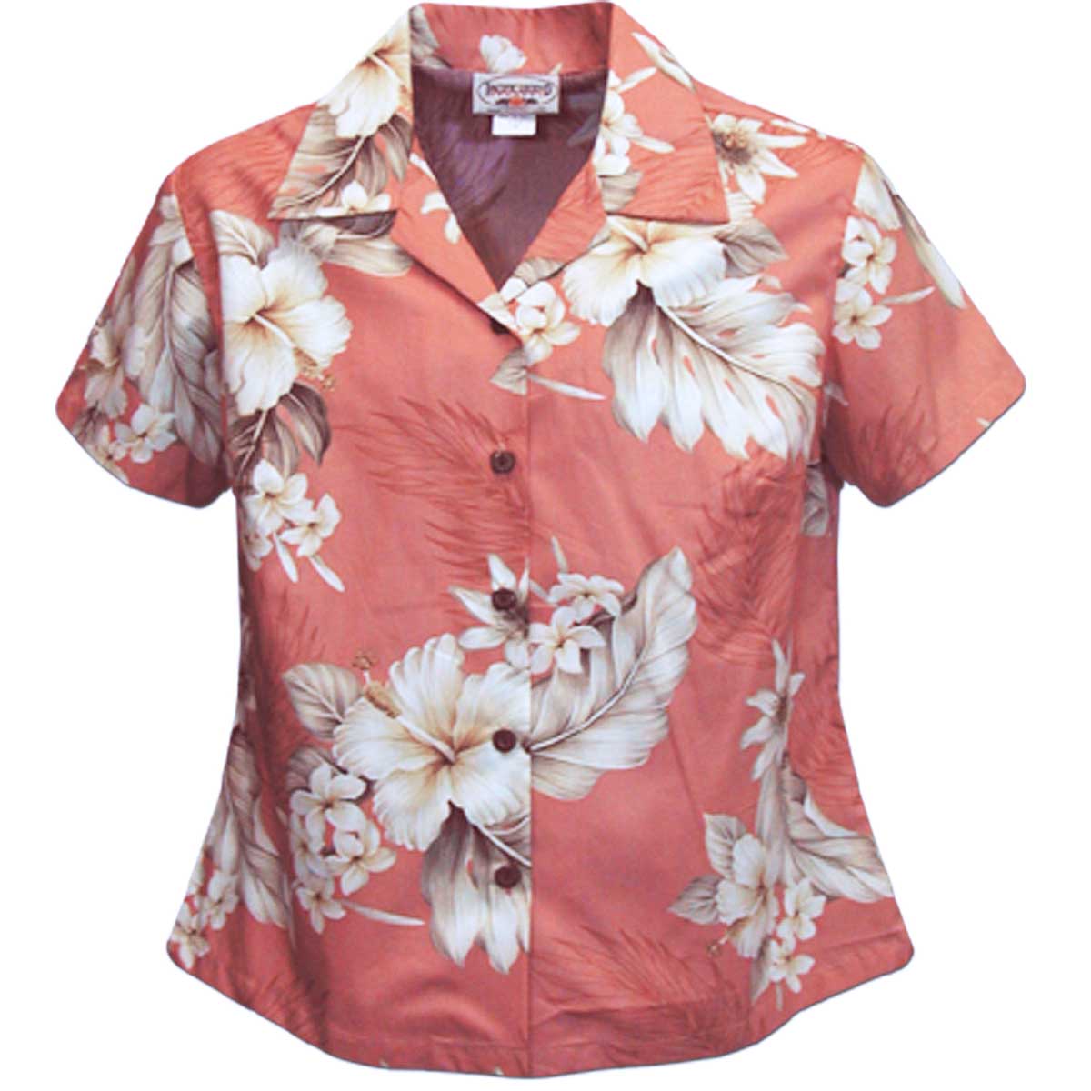 Floral Garden Peach Fitted Women's Hawaiian Shirt