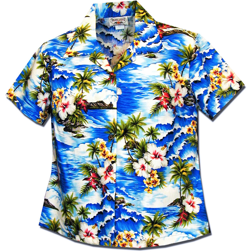 Diamond Head Beach Blue Women's Fitted Hawaiian Shirt