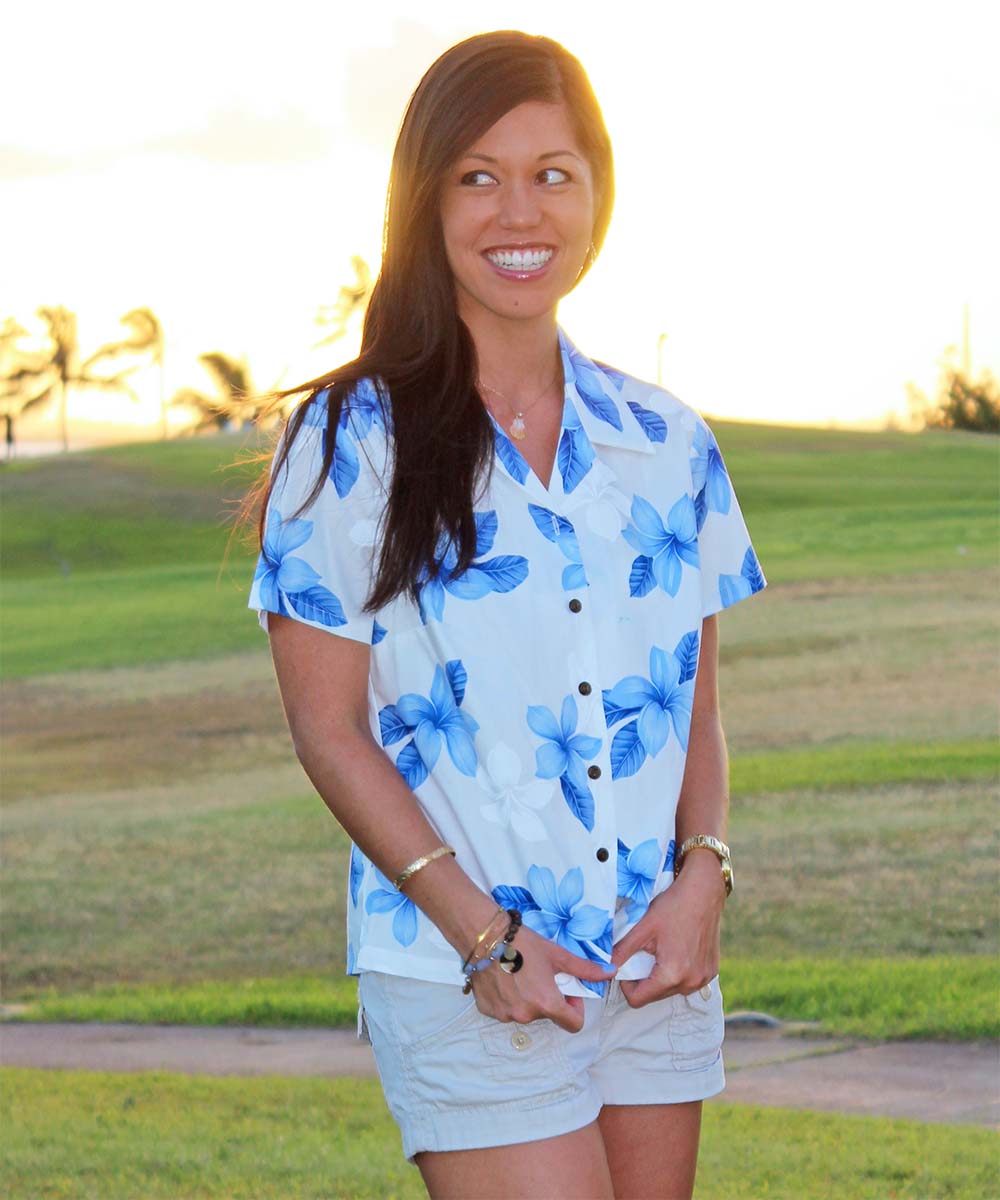 Island Princess Blue Fitted Women's Hawaiian Shirt