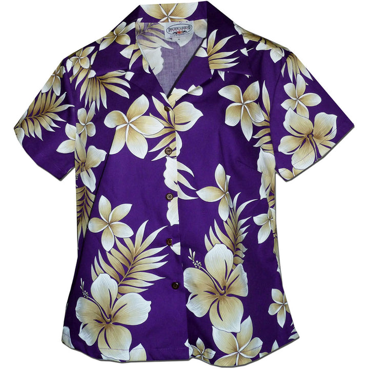 Tropic Fever Purple Fitted Women's Hawaiian Shirt