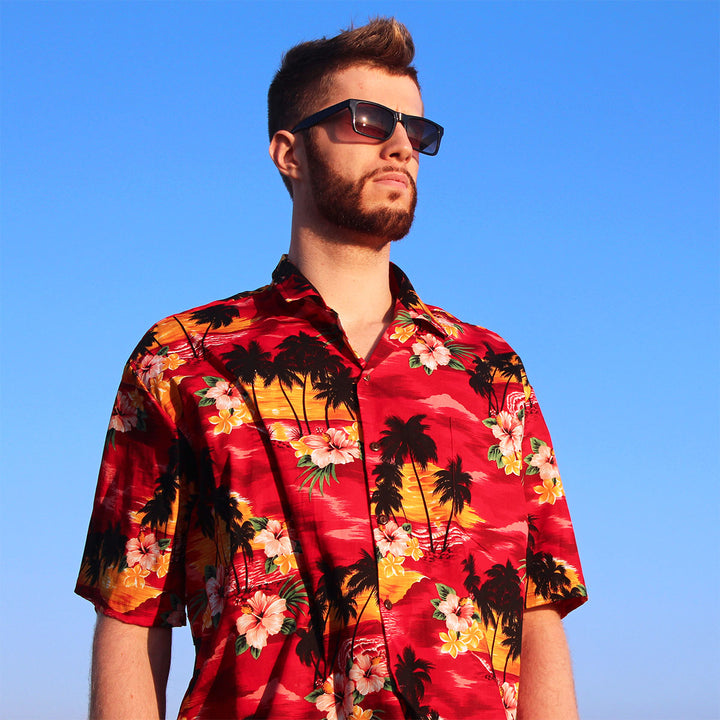 Diamond Head Sunset Red Hawaiian Shirt