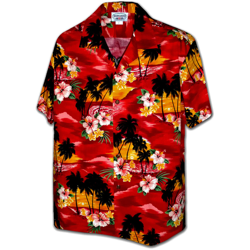 Pacific Legend Diamond Head Sunset Hawaiian Shirt - Red