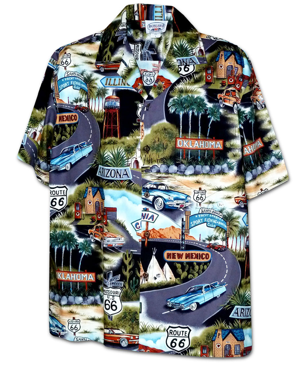 Historic Route 66 Black Hawaiian Shirt