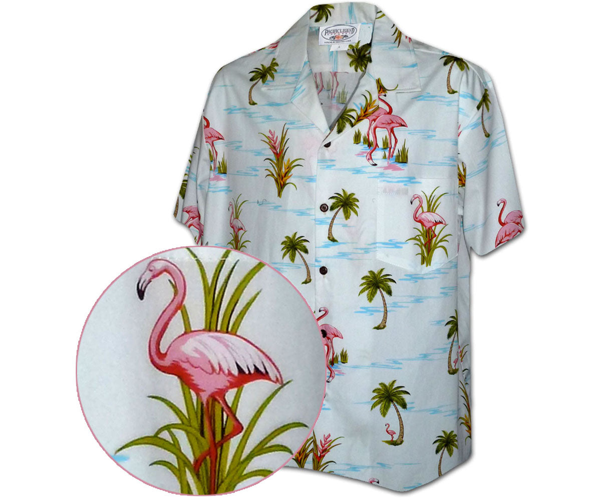 Ferocious Flamingo White Hawaiian Shirt