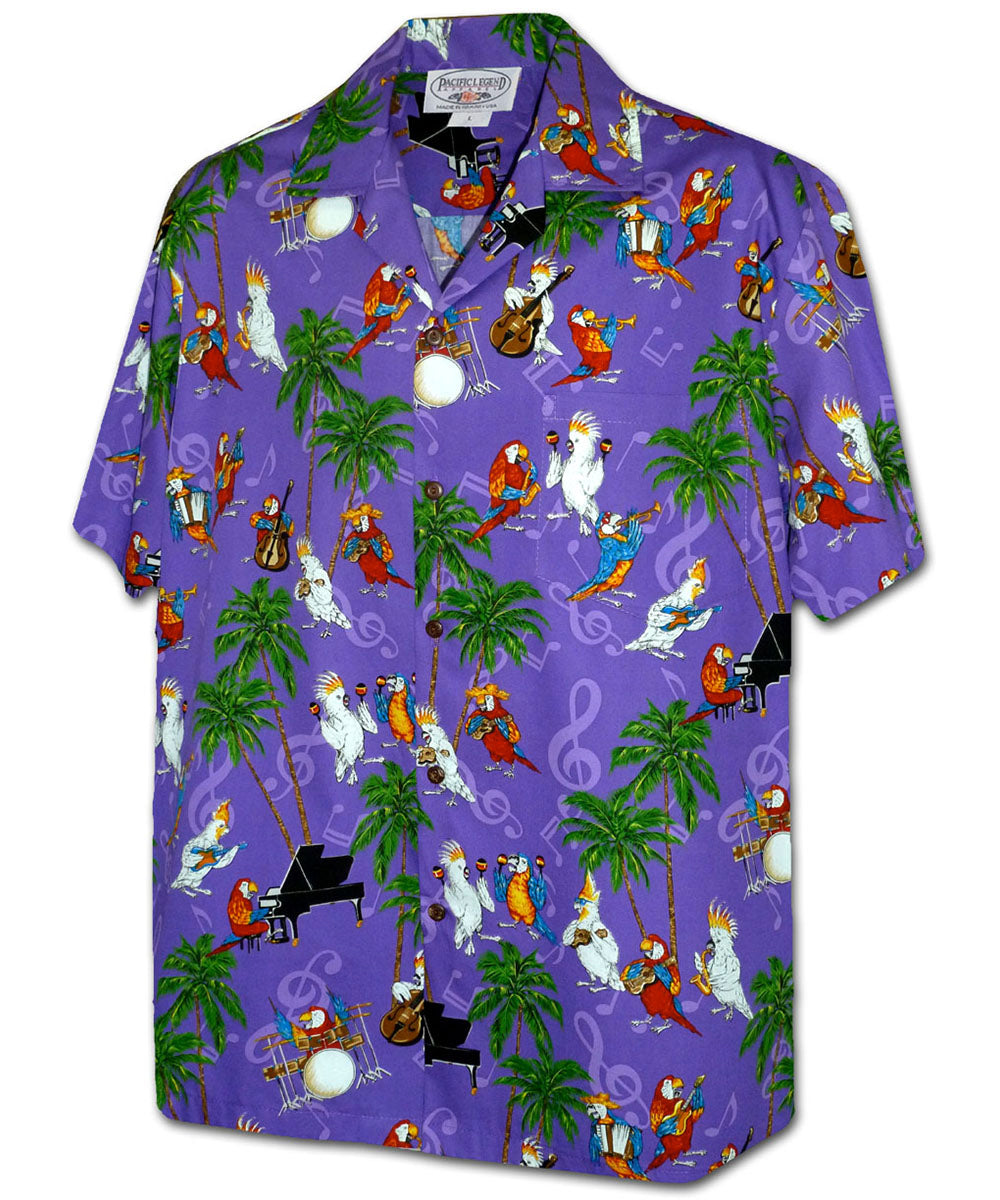 Musical Parrots Purple Hawaiian Shirt