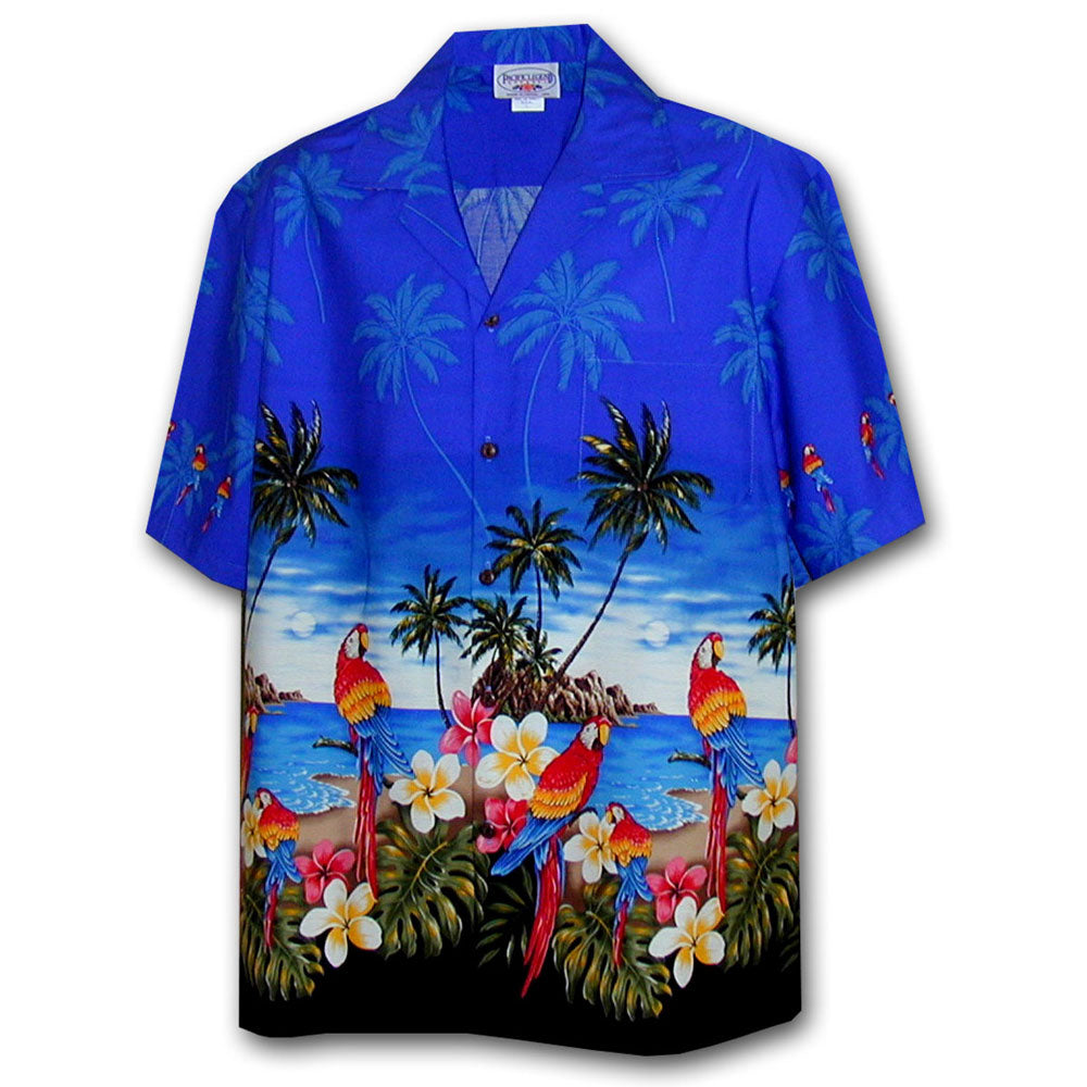 Parrot Island Blue Hawaiian Shirt