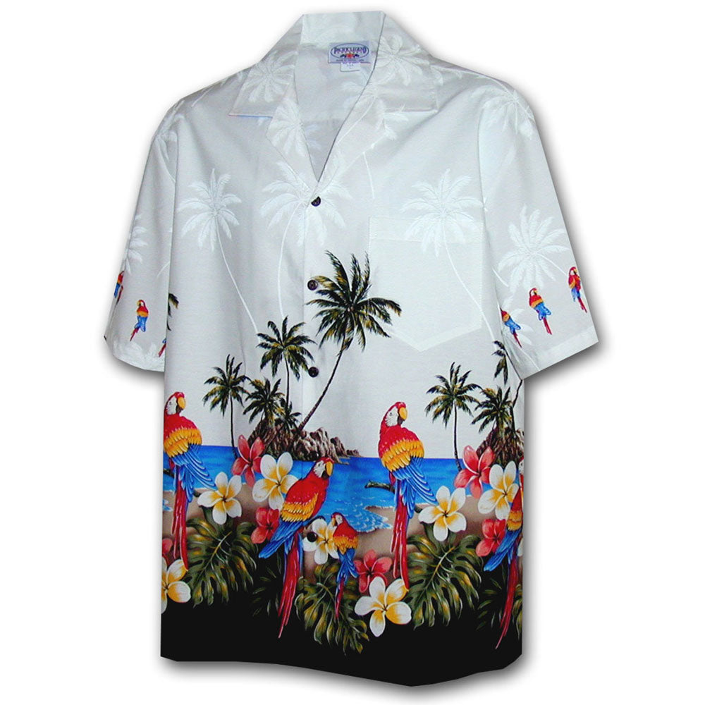 Parrot Island White Hawaiian Shirt