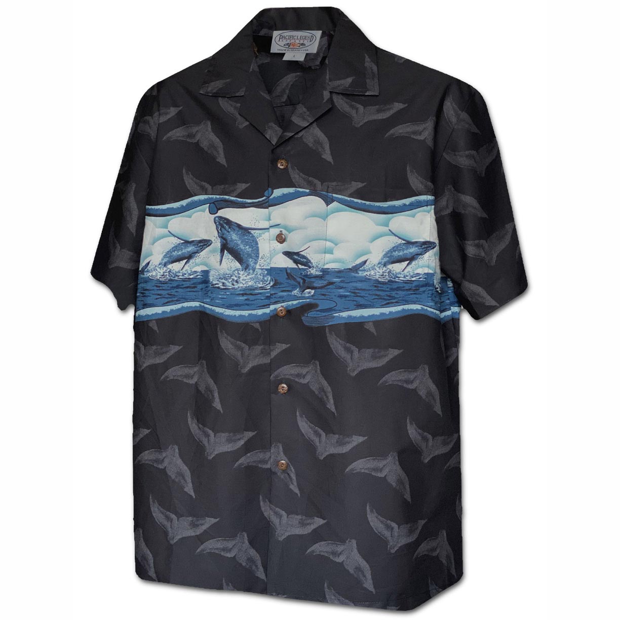 Jumping Whales Black Hawaiian Shirt