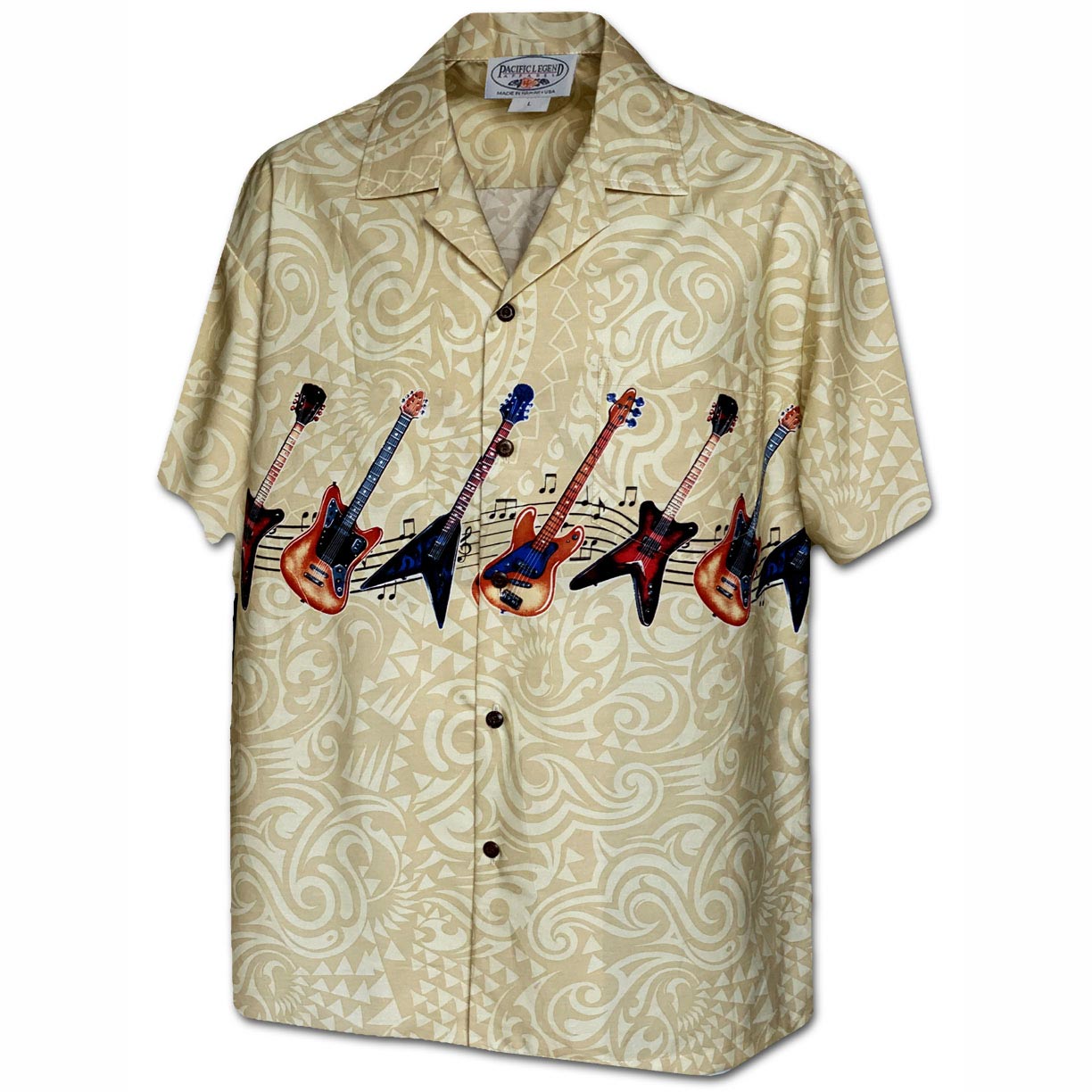Guitar Rock Khaki Hawaiian Shirt