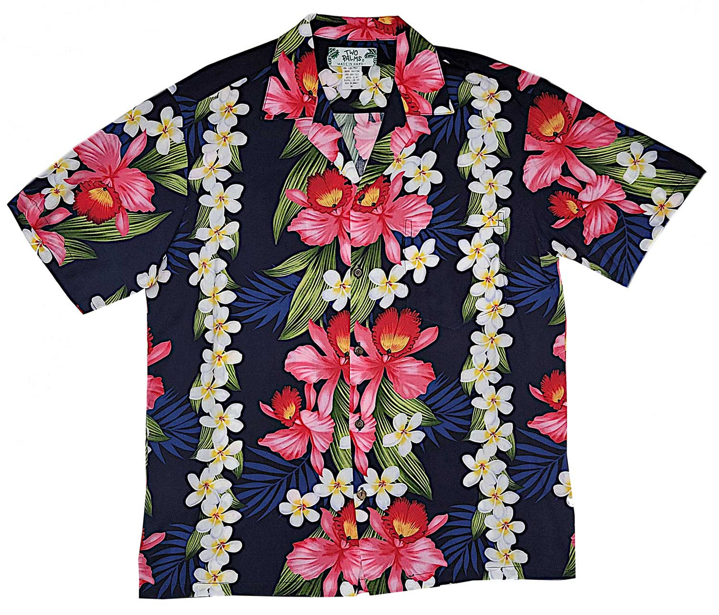 Plumeria Orchid Panel Navy Hawaiian Shirt