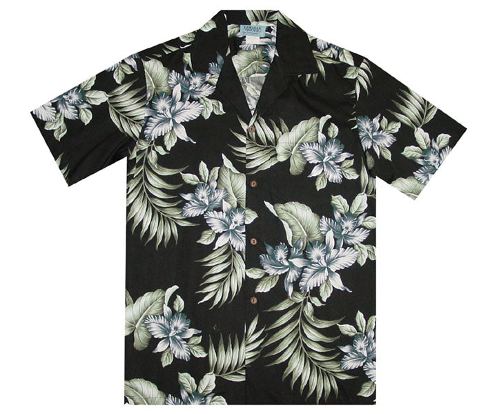 Triple Orchid Black Hawaiian Shirt