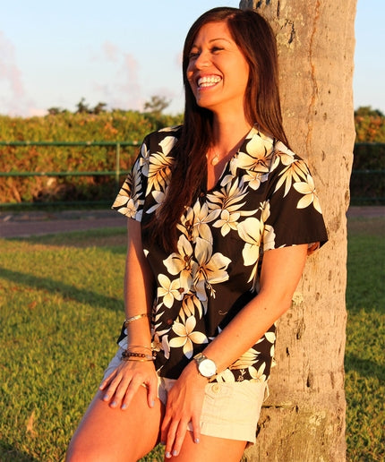 Kilauea Black Fitted Women's Hawaiian Shirt