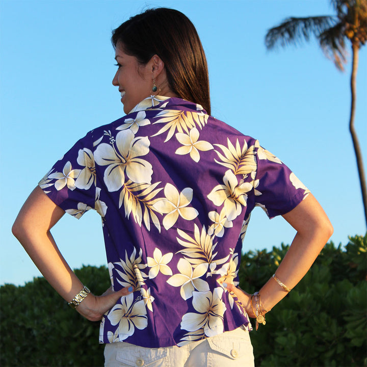 Tropic Fever Purple Fitted Women's Hawaiian Shirt