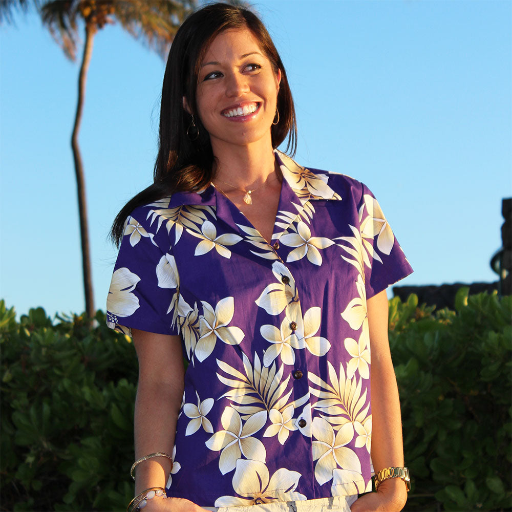 Tropic Fever Purple Fitted Women's Hawaiian Shirt