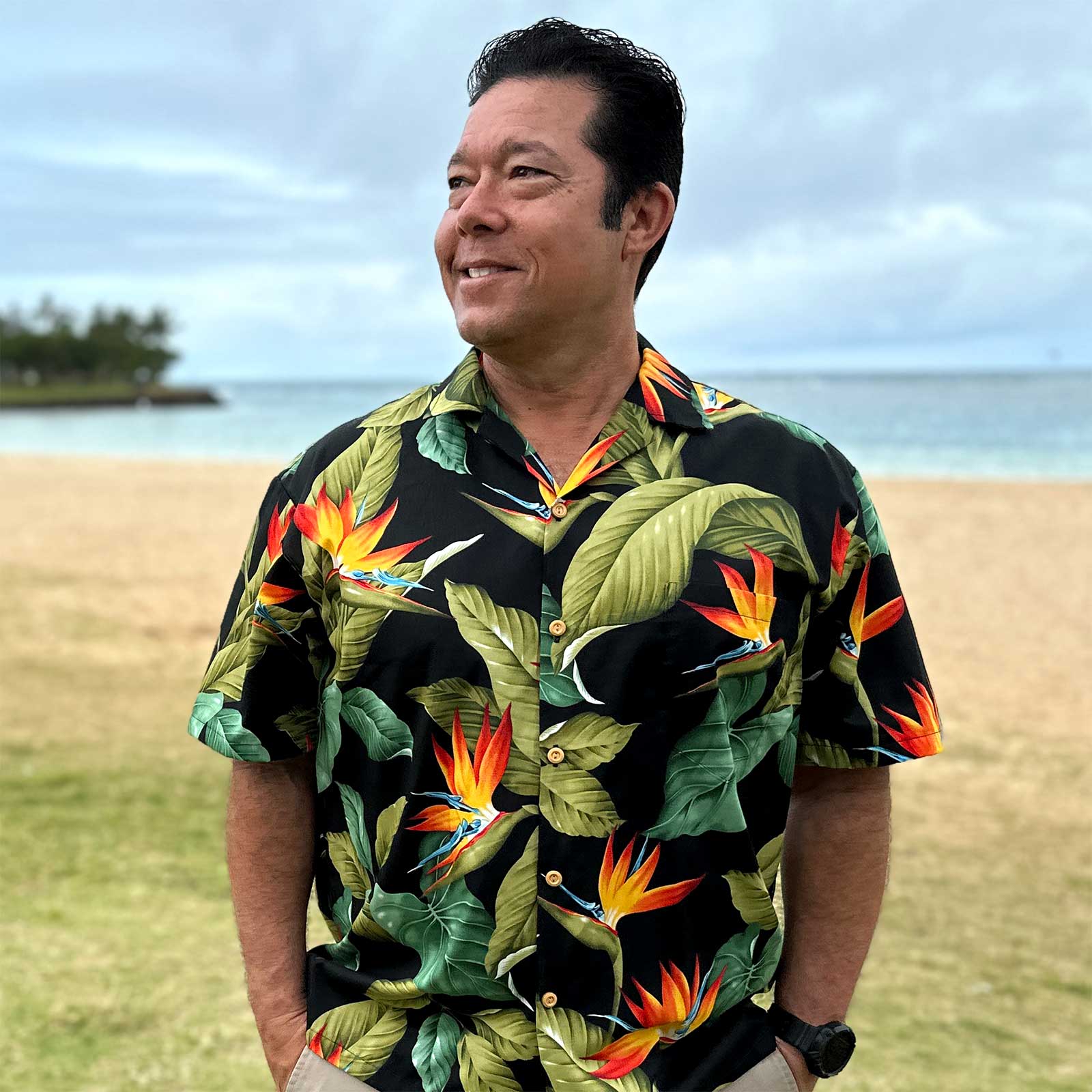 1点物⭕️お安く!◎Custom hawaiian fabric◎AR◎10 Bird Of Paradise Slim Fit Shorts Sleeve Button Up Hawaiian