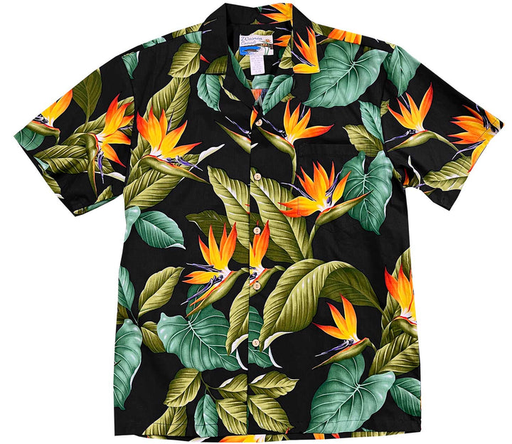 Airbrush Bird of Paradise Black Hawaiian Shirt