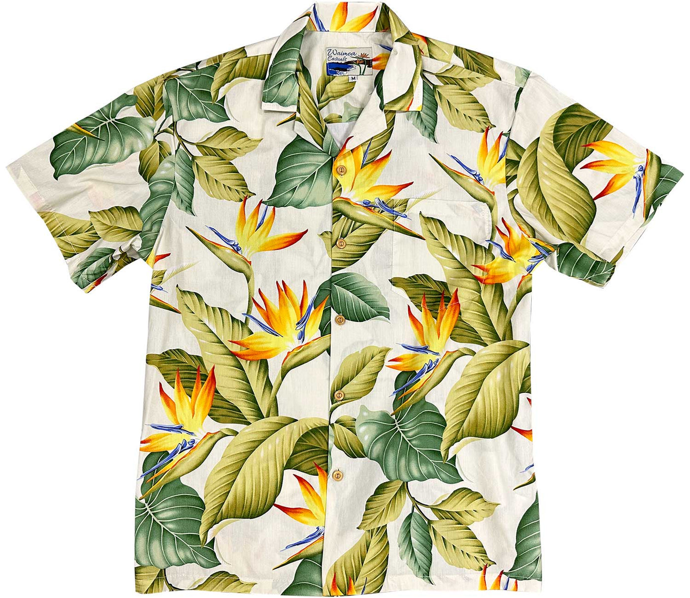 Airbrush Bird of Paradise Hawaiian Shirt in Cream by Waimea Casuals