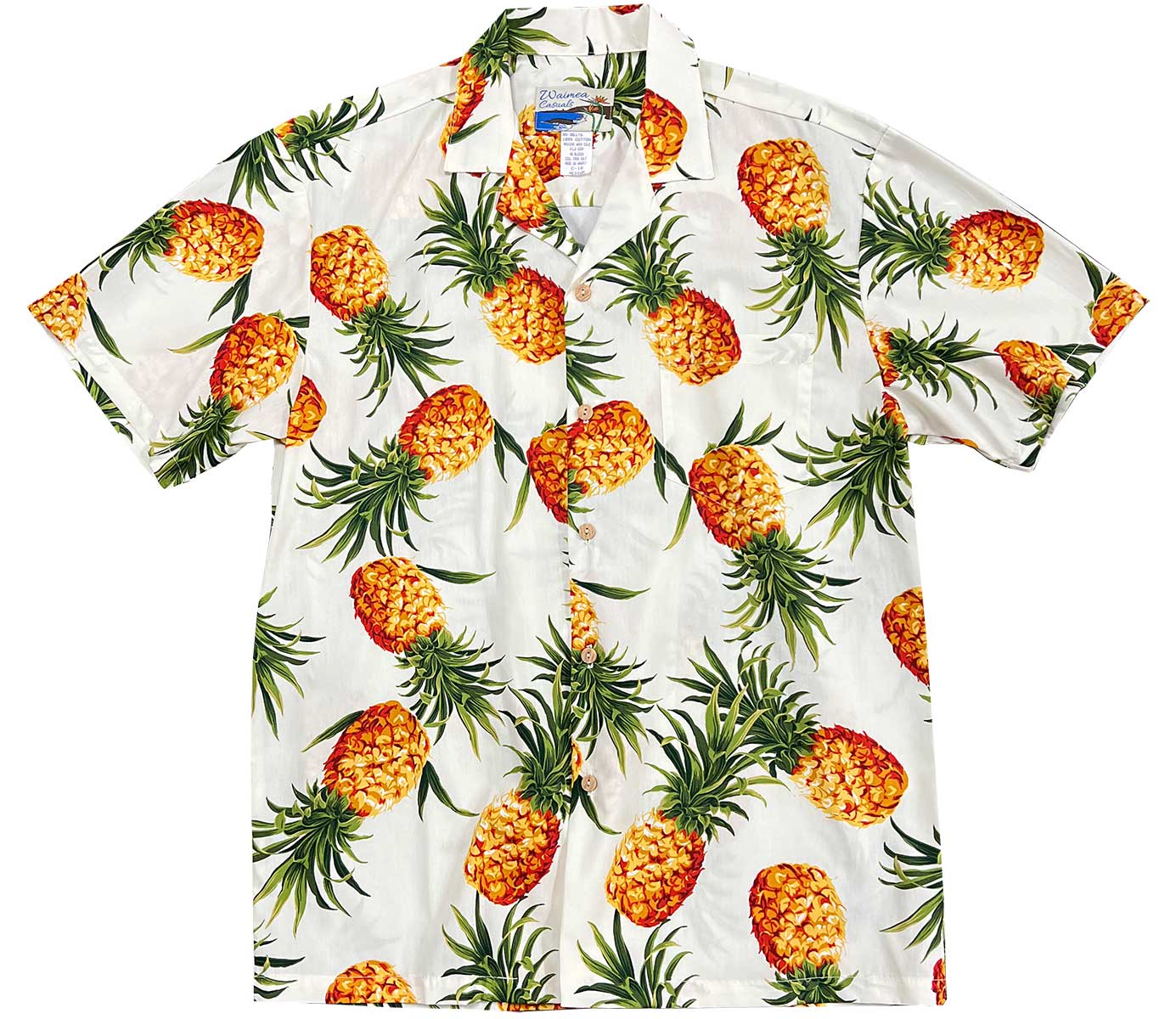 Waimea Casuals Pineapple Gold White Aloha Shirt