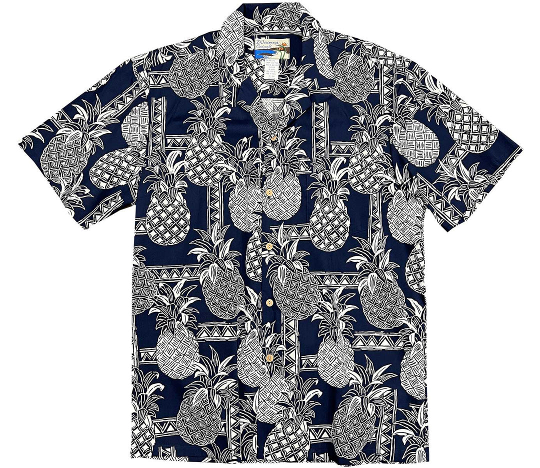 Waimea Casuals Party Time Pineapple Navy Hawaiian Shirt | AlohaFunWear.com