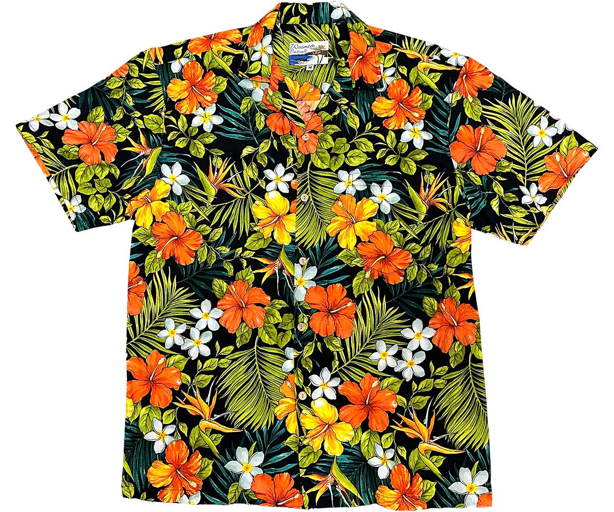 Tropical Garden Black Hawaiian Shirt