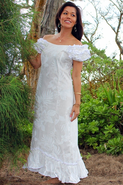 Wedding Flower Ruffle Shoulder Muumuu AlohaFunWear.com Wedding Flower Ruffle Shoulder Muumuu AlohaFunWear.com